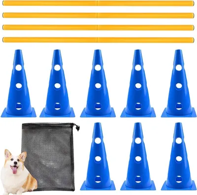 Image de Kit d'entraînement pour chiens - Exercices d'agilité pour chiens - Entraînement actif pour chiens - Matériau en polyéthylène flexible - 23 x 13 cm - Bleu et jaune