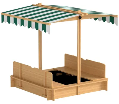 Produktbild von Kindersandkasten mit verstellbarem Sonnendach und Sitzen, 106 x 106 cm