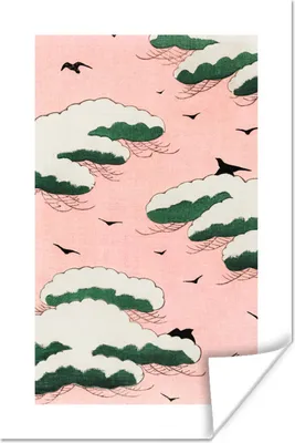 Produktbild von MuchoWow® Poster Japandi - Vogel - Wolken - Vintage 80x120 cm - Papierdruck