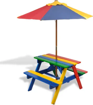 Produktbild von The Living Store Kinder-Picknicktisch mit Bänken Sonnenschirm Mehrfarbig Holz