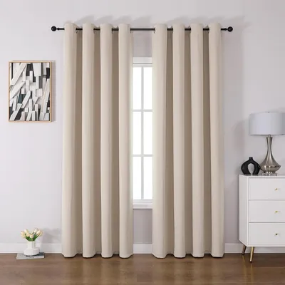 Obrázek produktu pro Sada dvou zatemňovacích závěsů s poutky, barva béžová, rozměry 140 x 225 cm (šířka x výška)