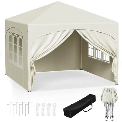 Image de Pavillon pliant - Tonnelle de jardin 3 x 3 m - Beige - Toit déperlant - Anti-UV 50+ - 6 à 10 personnes
