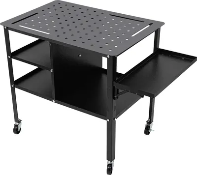 Produktbild von Mobile Werkbank - Stahl-Werkstattwagen - Perforierte Lochwand - Korrosions- und Kratzfest - Mehrere Staufächer - Haken Inklusive - 4 Rollen (2 Mit Bremse) - Schwarz