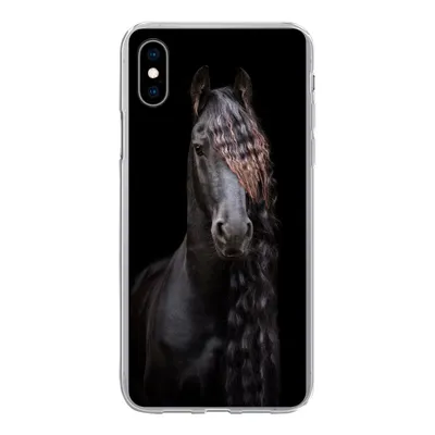 Produktbild von MuchoWow® Handyhülle Schutzhülle Hülle für iPhone Xs Pferde - Friesisch - Mähne - Schwarz - Tiere Silikon Softcase Handy Hülle - Handytasche