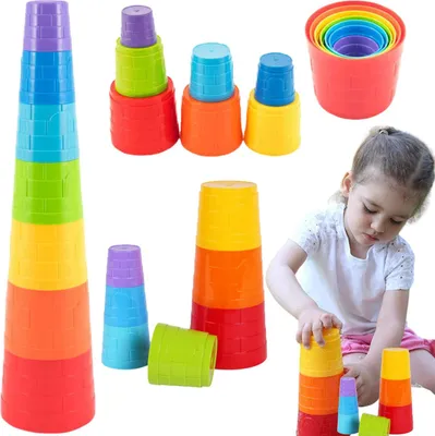 Zdjęcie produktu dla Zestaw Piramida Piramidka Klocki Wieża Kubeczki Wiaderka Dla Dzieci 7 Elem 4661