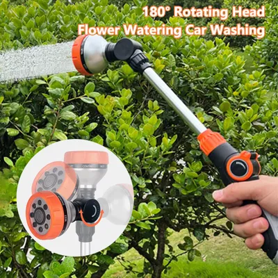 Produktbild von Gartenschlauch-Spritzpistole mit verstellbarem Griff, 8 Sprühdüsen, langer Stiel, Gartensprühgerät, Gartengeräte für hohe Pflanzen, Autowäsche
