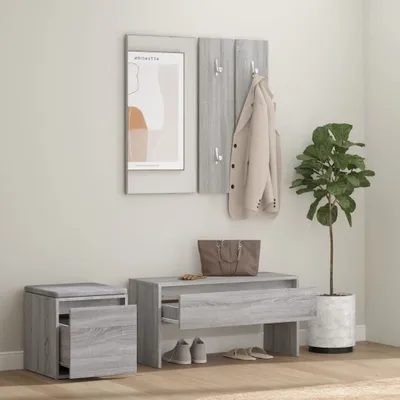Produktbild von Cloris DesignMöbel Sitzbänke - Grau Garderoben-Set Grau Sonoma Holzwerkstoff Schlichtes4188806