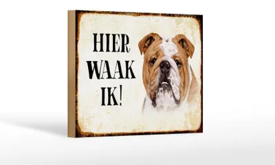Produktbild von Holzschild Spruch 18x12 cm holländisch Hier Waak ik Bulldogge Dekoration
