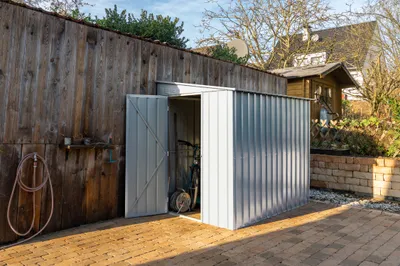 Produktbild von Globel Industries Metall Anlehn-Gerätehaus, Fahrradgarage "Lean-To 58" silber metallic 3,75 m²