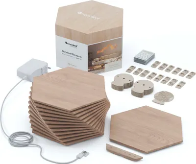 Produktbild von Nanoleaf Elements Wood Look Hexagons Starter Kit - 13 PK