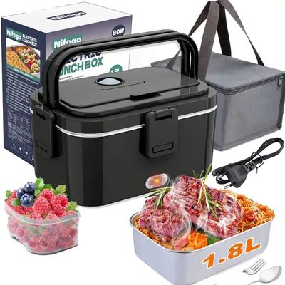 Productafbeelding van Elektrische lunchbox, draagbare verwarming, geïsoleerde draagtas, 80W, 1,8 liter