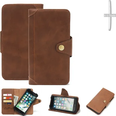 Produktbild von K-S-Trade Handyhülle für Motorola Moto E Schutz Hülle Walletcase Bookstyle Tasche Case Handytasche Wallet Flipcase Cover PolyurethanBraun (1x)