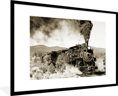 Produktbild von MuchoWow® Gerahmtes Poster Eine antike Dampflokomotive 90x60 cm - Poster mit Schwarzem Bilderrahmen Wandposter Rahmen Foto Bilder - Wanddekoration - Fotos
