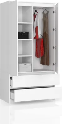 Zdjęcie produktu dla BDW, szafa 2 drzwi, 2 szuflady, 180x90x51 cm, biały