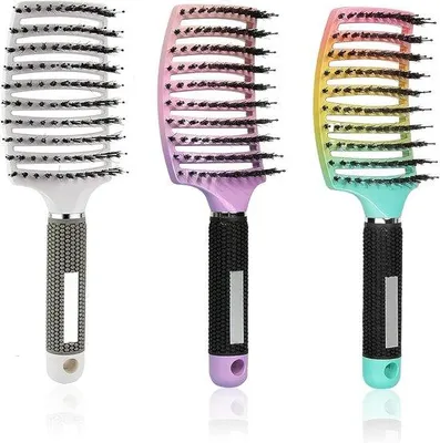 Produktbild von Set mit 3 Haarbürsten – aus natürlichen Schweineborsten – entwirrt das Haar – für alle Haartypen