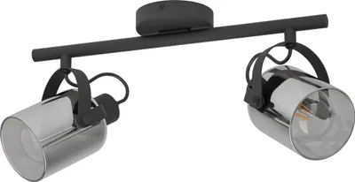 Produktbild von EGLO Deckenlampe Berregas, Spotbalken 2-flammig, Deckenstrahler mit Glas-Lampenschirmen, Spot Deckenleuchte aus Metall in Schwarz und Rauchglas, E27