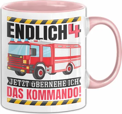Produktbild von 4. Geburtstag Geschenk Tasse Becher Feuerwehr Fan Jungs Jetzt Übernehme Ich Das Kommando Endlich 4 (Rosa)