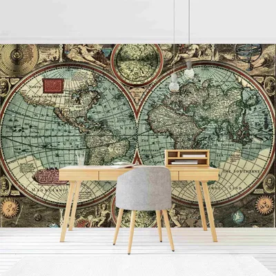 Produktbild von Fototapete Weltkarte - Vliestapete - Bildtapete UV-beständig Weltkarte beige Vintage Wandtapete geruchsfrei