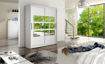 Produktbild von Geräumiger Kleiderschrank mit Spiegel Kara – Breite 150 cm, weiß