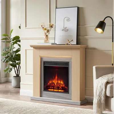 Immagine prodotto di Caminetto elettrico da appoggio BALDERIA Pandora – Potenza termica fino a 2000 W, rovere chiaro