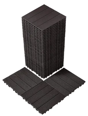Produktbild von VEVOR Verbunddeckfliesen, 36er Pack, 11,6"x11,6" 36 qm Kunststoff wasserdichtes Outdoor-Bodenbelag für alle Wetterbedingungen, Terrassenbodenbelag für Veranda, Poolseite, Balkon, Garten, Dunkelbraun, Dunkelbraun-PP-36Stück