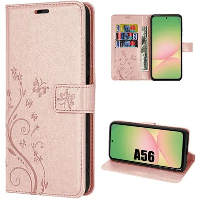 Image de Coque pour Samsung Galaxy A56 5G, Protection Rabat Anti-Rayures Antichoc Synthécuir Relief Floral Artistique - Rose