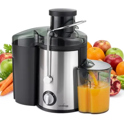 Produktbild von LEHMANN Entsafter aus Edelstahl, 2 Geschwindigkeitsstufen, 1,5L Tresterbehälter, 450ml Saftbehälter, Schnelle Saftzubereitung
