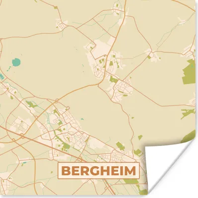 Produktbild von MuchoWow® Poster Karte - Bergheim - Vintage - Stadtplan 50x50 cm - Wohnzimmerdekoration