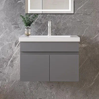 Produktbild von 60cm Mineralguss Waschtisch mit Unterschrank Badmöbel Set mit Türs Soft-close - Anthrazit Matt