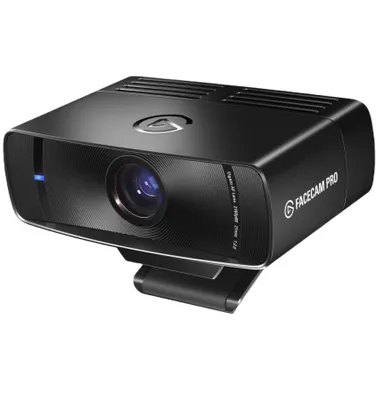 A black Elgato Facecam Pro webcam is shown against a white background.