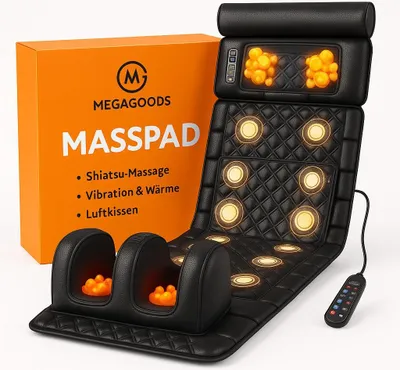 Produktbild von Massageauflage Shiatsu Ganzkörper mit Wärme Luftkissen Vibration DE.