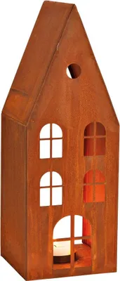 Immagine prodotto di Lanterna casa portacandele porta tealight in metallo 34 cm marrone