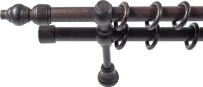 Produktbild von SN Deco - Stilgarnitur Gardinenstange Vorhangstange Filigrano, Holz, 28mm, 2-Lauf, Komplettset mit Ringen, Farbe Wenge 120cm