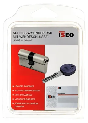 Produktbild von ISEO Schließzylinder R50 mit Wendeschlüssel, Länge = 40+40, mit 5 Schlüsseln