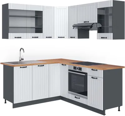 Produktbild von Eckküche Vicco Fame-Line Weiß Landhaus/Anthrazit 190 x 60 cm , AP Eiche, Model 42635