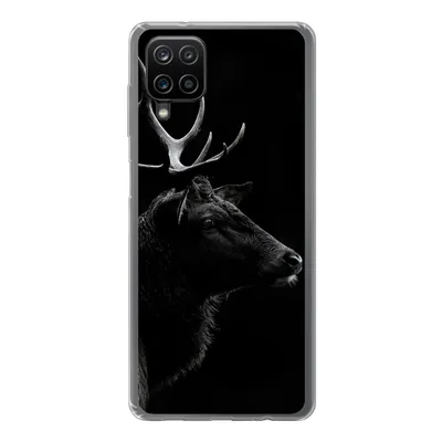 Produktbild von MuchoWow® Handyhülle Schutzhülle Hülle für Samsung Galaxy A12 Hirsch - Schwarz - Porträt - Geweih - Tiere Silikon Softcase Handy Hülle - Bild