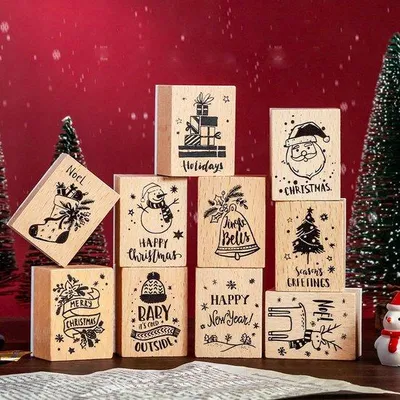 Image de Set de tampons en bois - 10 motifs de Noël - Durables et réutilisables