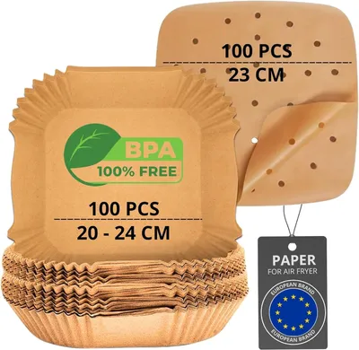 Zdjęcie produktu dla Papier do Air Fryer, 200 sztuk, BPA-free, 20-24 cm, kwadratowy & płaski papier, do frytkownicy na gorące