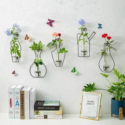Immagine prodotto di Famanu Set di vasi sospesi - Decorazione floreale - Struttura in ferro da 5 pezzi - Colore nero