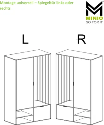 Produktbild von Minio Garderobenset MILO UNI Graphit, aus hochwertiger laminierter Möbelplatte, HDF, PVC und Metall, 189,4 x 100 x 33 cm (HxBxT), zeitlos, mit hohem Spiegel, Schuhschrank, Kleiderbügelstange, offenen Nischen und Regalen, Selbstmontage, links- oder rechtsseitig montierbar.