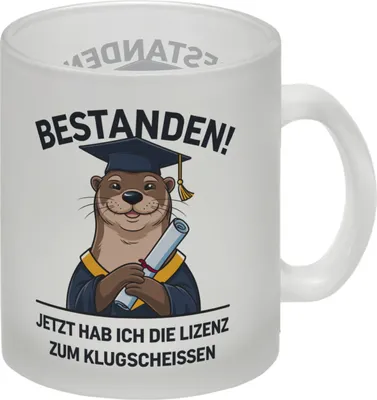 Produktbild von Otter mit Doktorhut Glas Tasse - Bestanden Lizenz zum Klugsscheissen