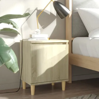 Image de vidaXL Tables de chevet, lot de 2, pieds en bois massif, chêne Sonoma, 40 x 30 x 50 cm
