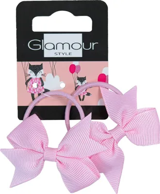 Produktbild von Glamour Kinder Haargummis mit Rosa Schleifen, 2 Stück