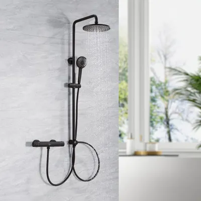 Produktbild von CECIPA Duschset Schwarz Duschsystem Regenduschset ohne Armatur,mit 22cm Kopfbrause Rund und 3 Modus Duschkopf Handbrause,Höhenverstellbar Duschstange Regendusche für Badzimmer