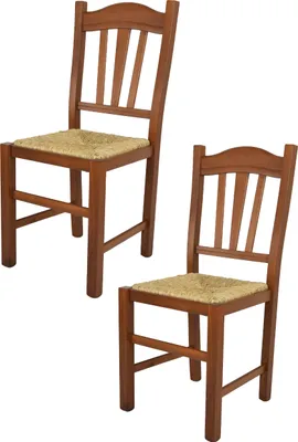 Produktbild von t m c s Tommychairs - 2er Set Stühle SILVANA  für Küche und Esszimmer, robuste Struktur aus Buchenholz, in der Farbe Helles Nussbraun lackiert und Sitzfläche aus Stroh