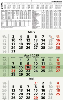 Produktbild von 3-Monatskalender Recycling 2025 - 29,7x48,8 cm - mit Kopftafel und Datumsschieber - Blauer Engel - Mehrmonatsplaner - 956-0700