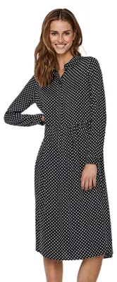 Produktbild von Damenkleid Vero Moda Fia Ls Calf Hemdblusenkleid schwarz gepunktet S