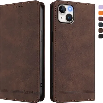 Produktbild von Hülle für iPhone 14 Plus, Retro Kunstleder Ständer Klapphülle mit Kartenfächer und Magnetische Braun