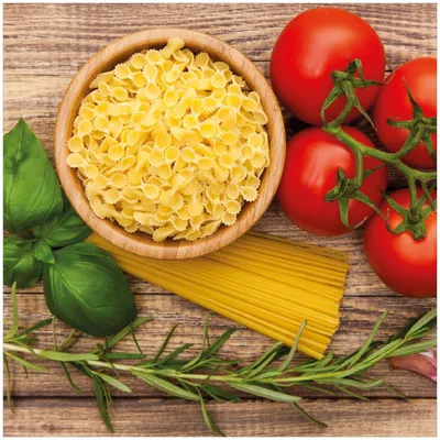 Produktbild von Wallario Memoboard Magnettafel aus Glas, Größe 50 x 50 cm, Motiv Spaghetti mit Tomaten, Knoblauch und Basilikum