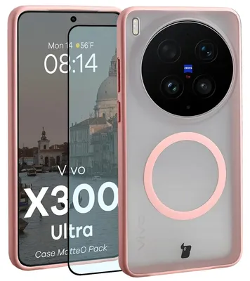 Produktbild von Schutzhülle mit Magnetring + gehärtetem Glas Bizon MatteO Pack für Vivo X300 Ultra, Getönt-Hellrosa